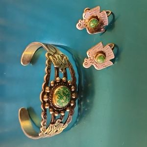 Bracelet and earrings silver antique